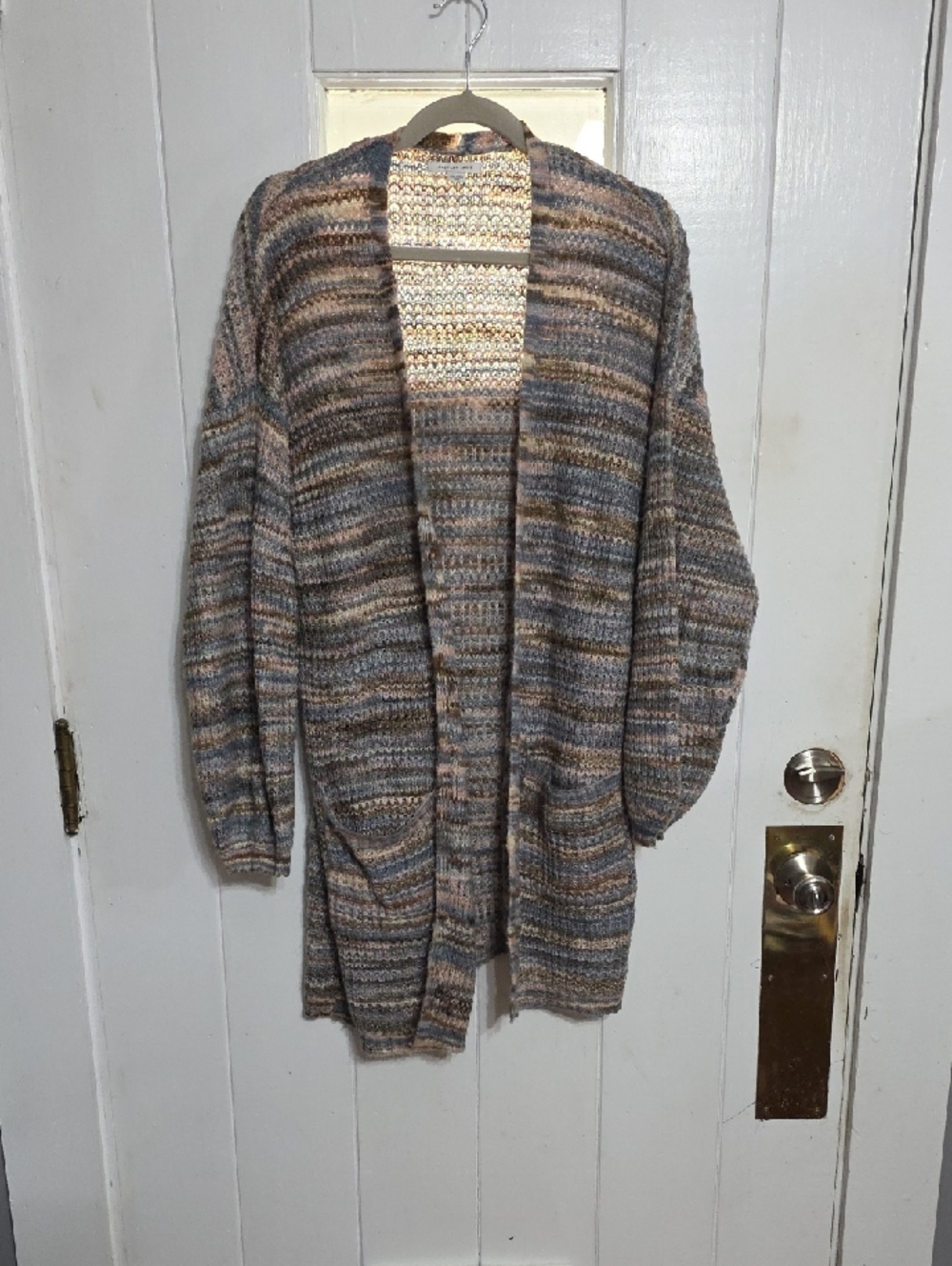 American Eagle Womans Metallic Earthtones Knit Cardigan Sweater Pockets Sz M EUC